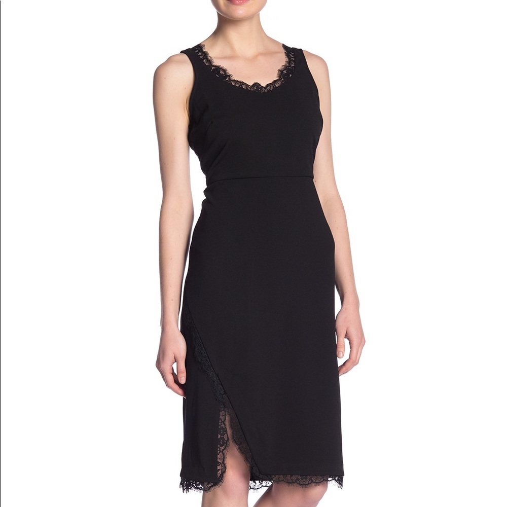 NEW Nanette Lepore LaceTrim FrontSlit dress Blk 10